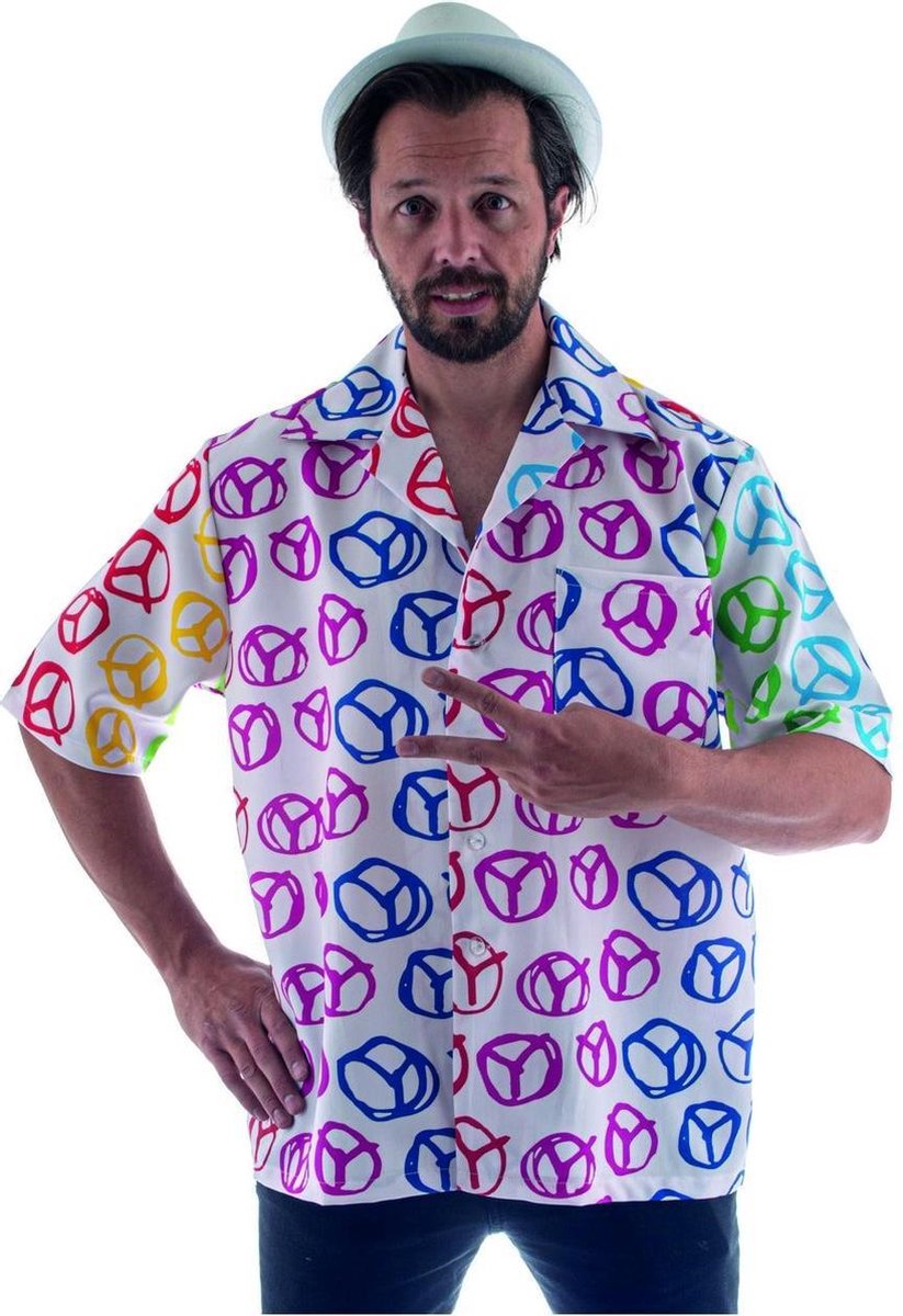 Hippie Kostuum | Kleurrijk Hippie Peace Shirt Man | Maat 56-58 | Carnaval kostuum | Verkleedkleding